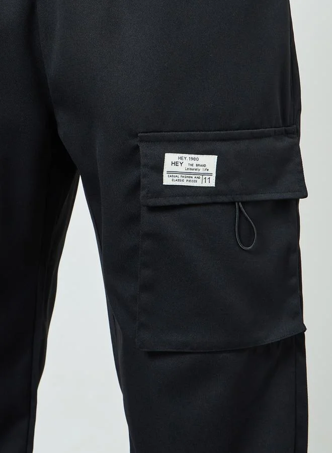 Take Two Men Black Cargo Pants with Drawstring